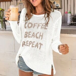 Wooden Ships Cream Knit Sweater with Stay Wild Design